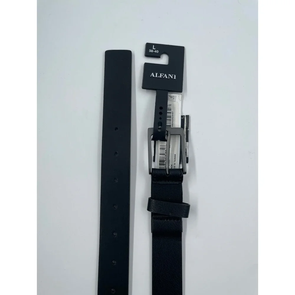 Alfani Mens Black Leather Belt Gunmetal Buckle Size L 38-40